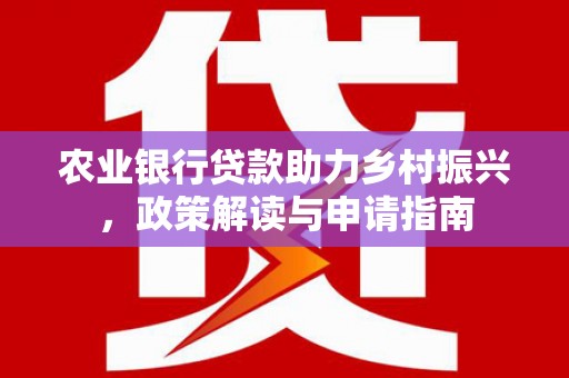 前金农业银行贷款助力乡村振兴，政策解读与申请指南