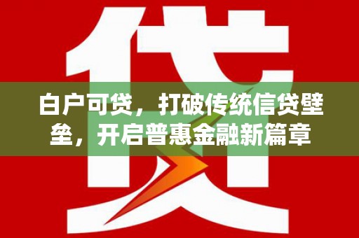 前金白户可贷，打破传统信贷壁垒，开启普惠金融新篇章